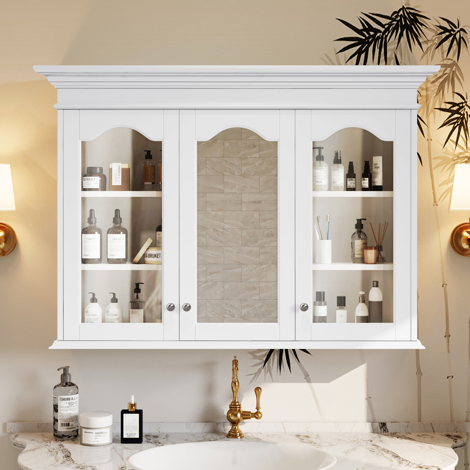 40 Medicine Cabinet With Mirror, Bathroom Storage Cabinet With Mirror Door And Shelves, Wall Mounted Bathroom Cabinet With Glass Doors_voghion.com
