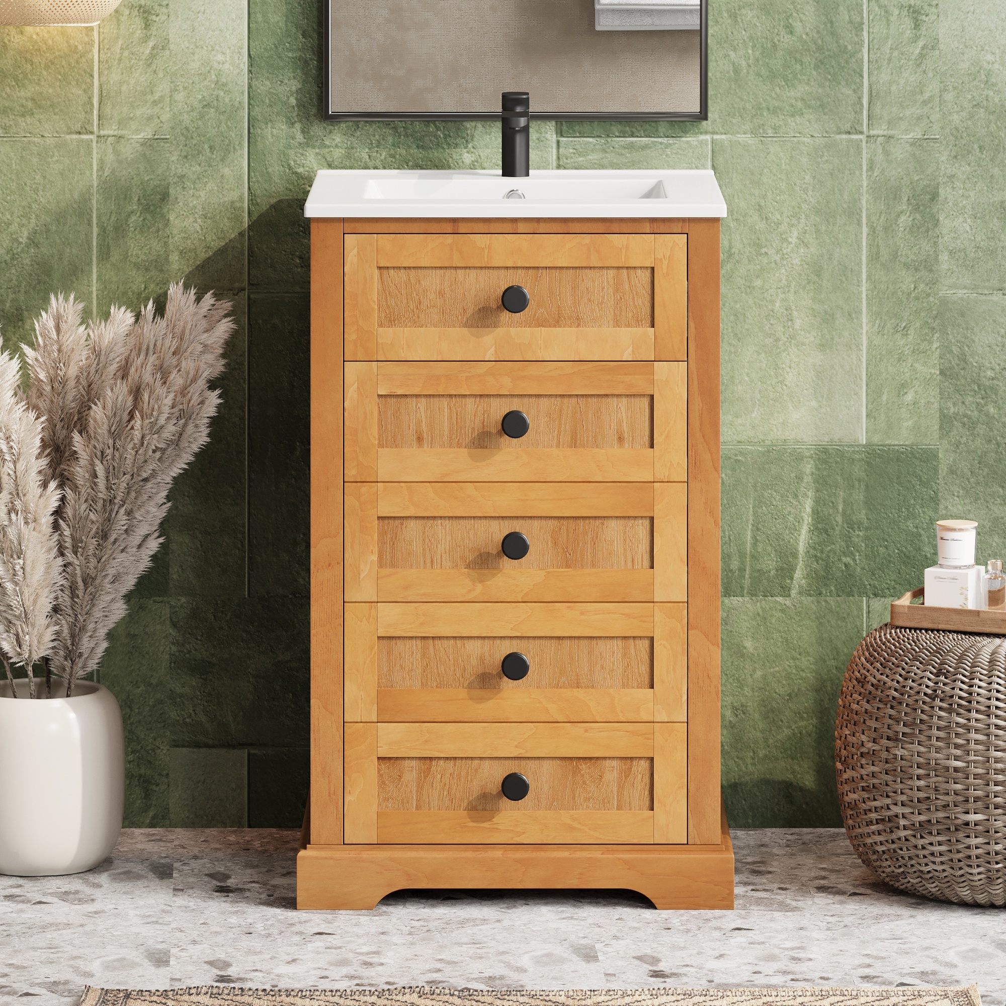 20 Bathroom Vanity With Integrated Ceramic Sink, Bathroom Cabinet With Soft-Closing Door, Solid Wood Bottom Frame For Small And Medium Restroom