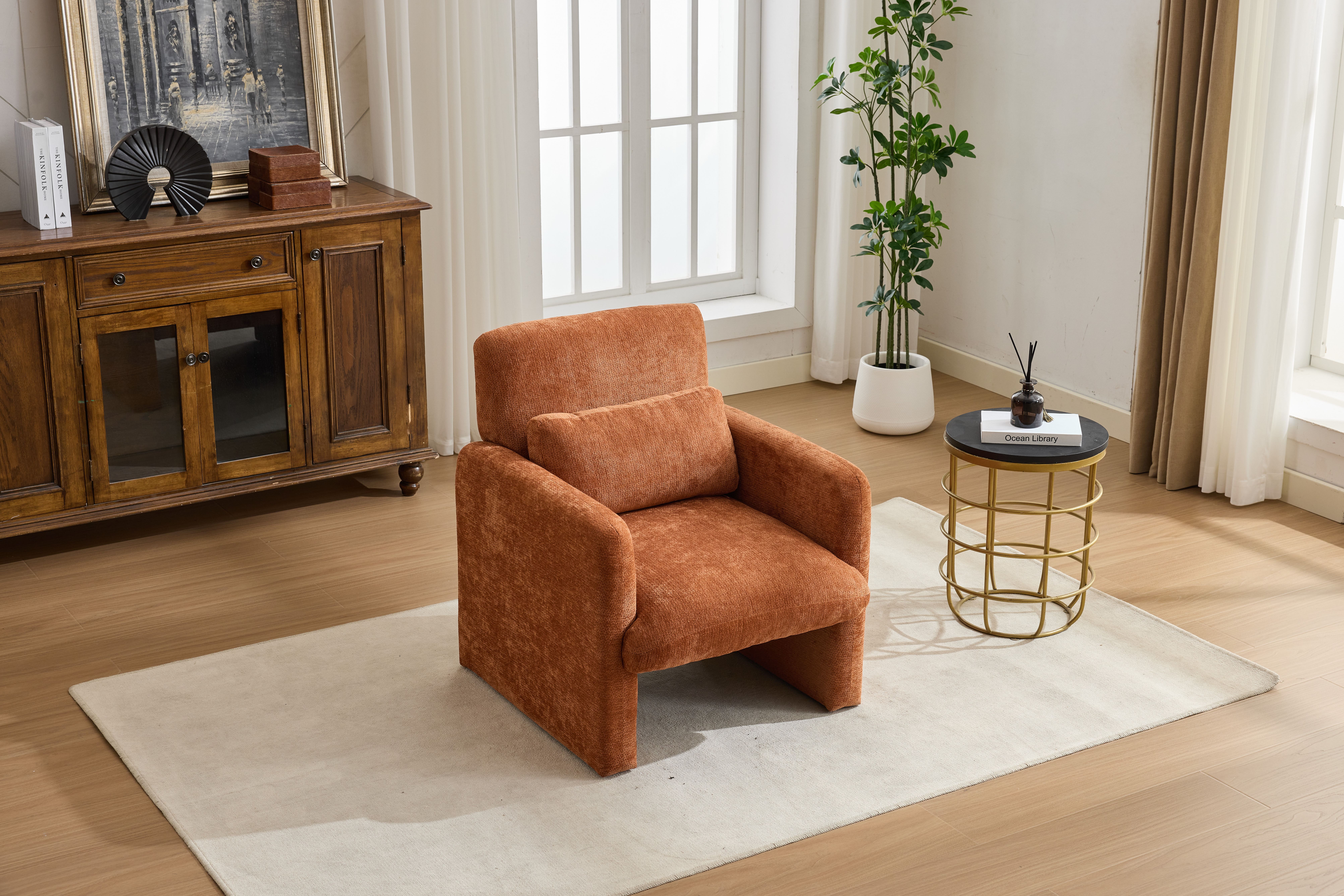 Modern Accent Chair, Contemporary Boucle Fabric Accent Armchair Comfy Upholstered Leisure Single Sofa Chair For Living Room Bedroom Apartment Office - Orange