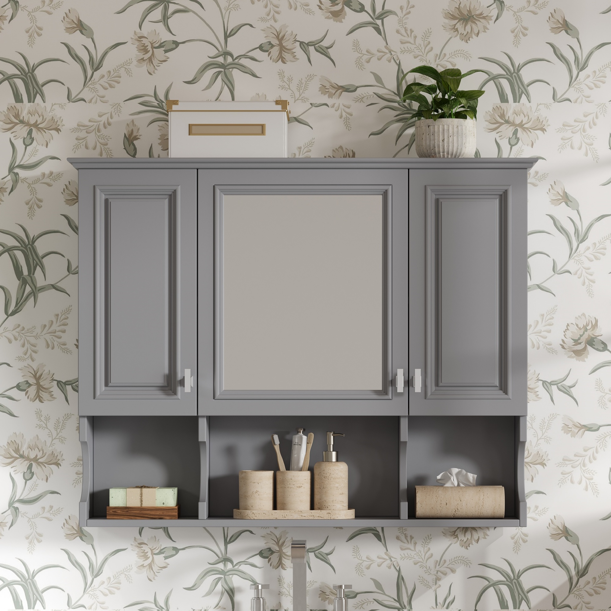 35'' X 28'' Wall Mounted Bathroom Medicine Cabinet, Modern Bathroom Wall Cabinet With Mirror,  Mirror Cabinet With Open Shelves