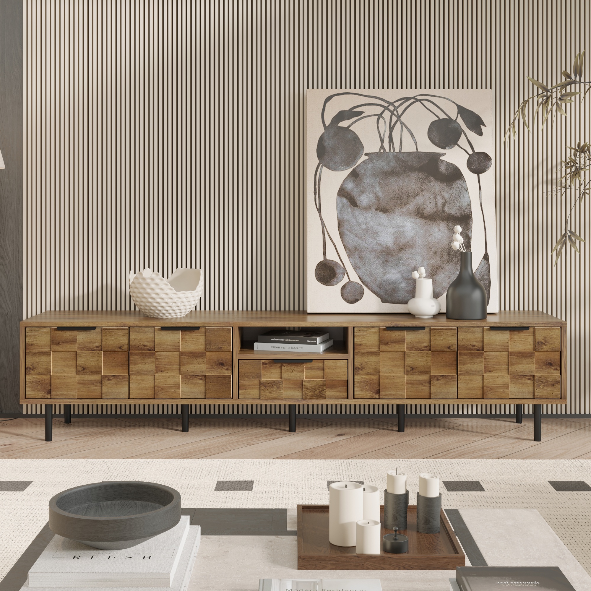 78 TV Stand For 85 75 65 Inch TV, TV Consoles For Living Room, Entertainment Center Wood TV Media With Storage