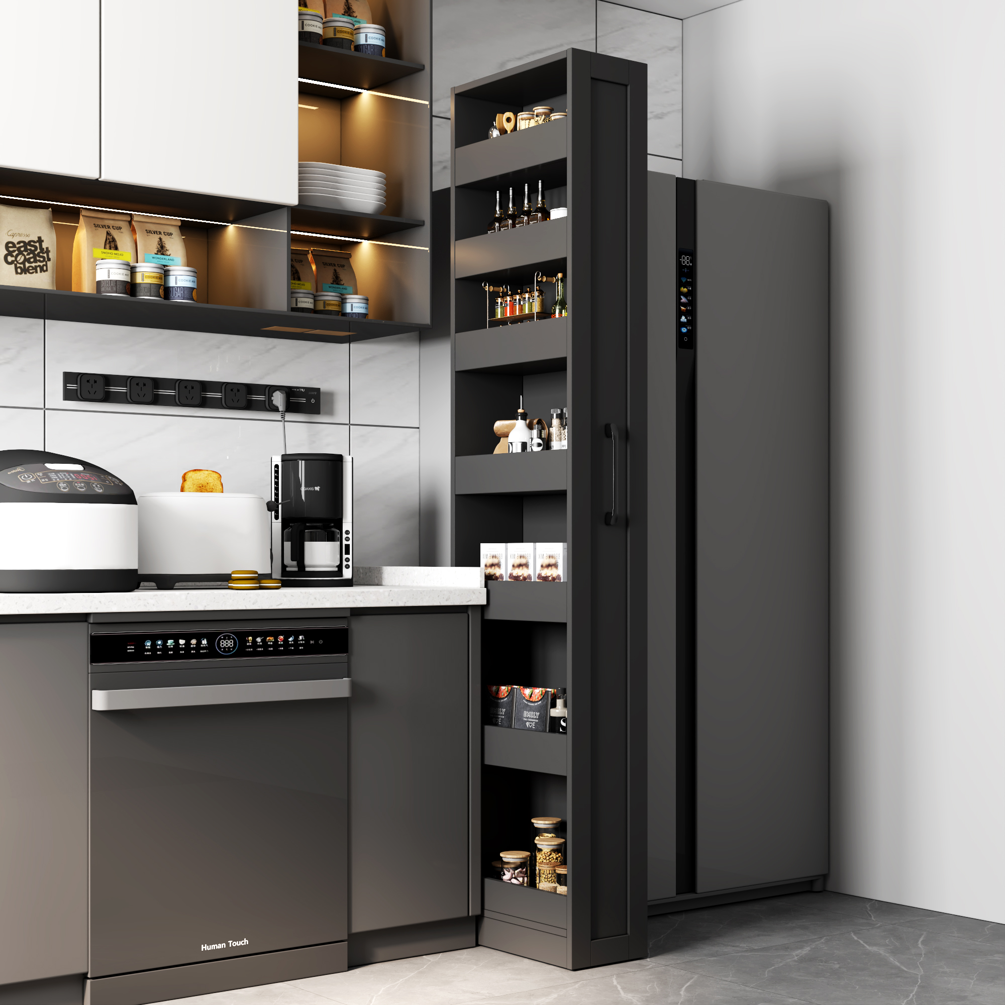 7 Tier Multi-functional Pull-out Multi-tier Storage Single-sided Open Shelf For Kitchen, Living Room & Narrow Spaces