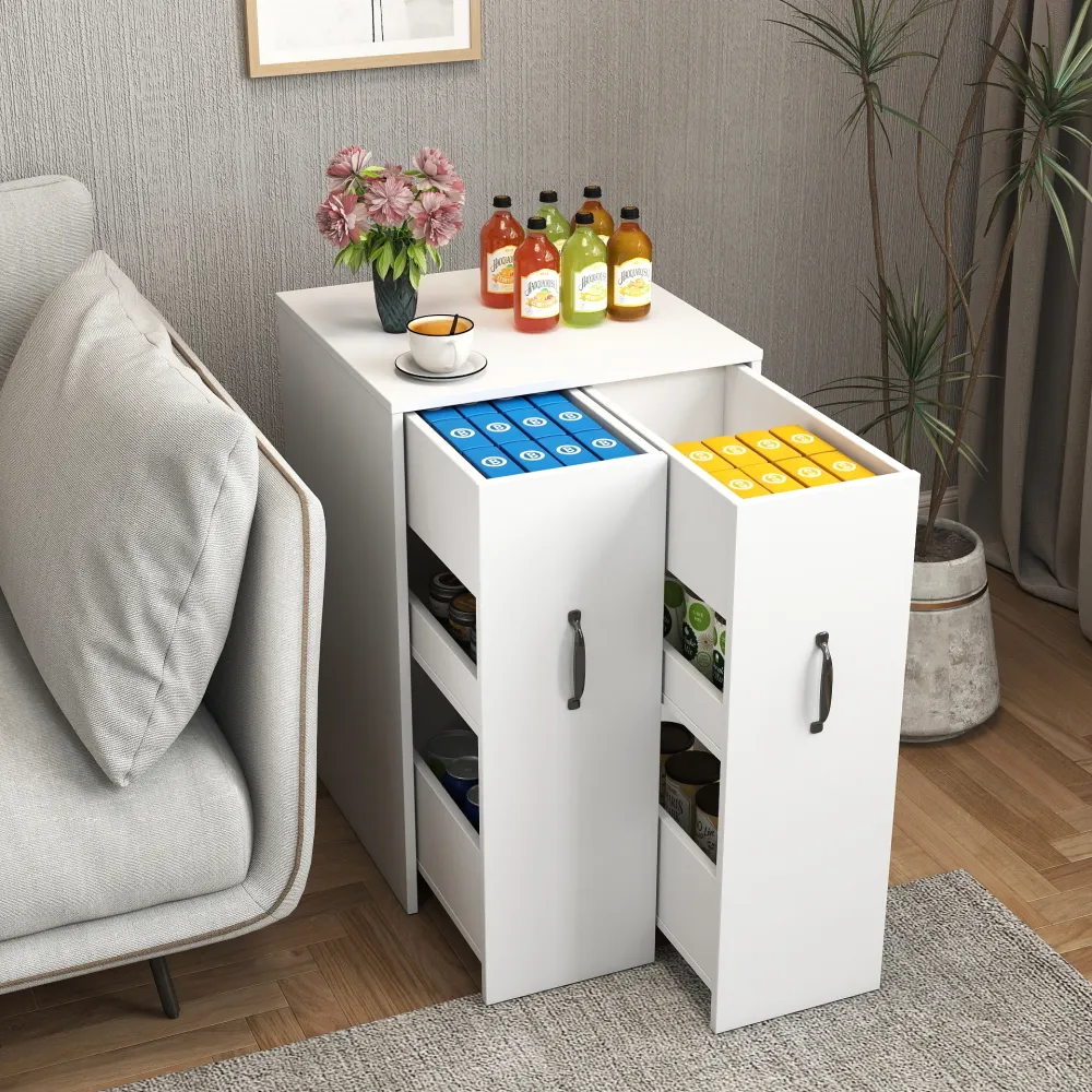 3 Tier Wooden Floor Standing Bookcase,Slide Out Drawer Storage Bookcase File Cabinet,Pull Out Mobile With Door Dustproof File Cabinet,Office Bedroom Living Room Hidden Storage Cabinet With Wheels
