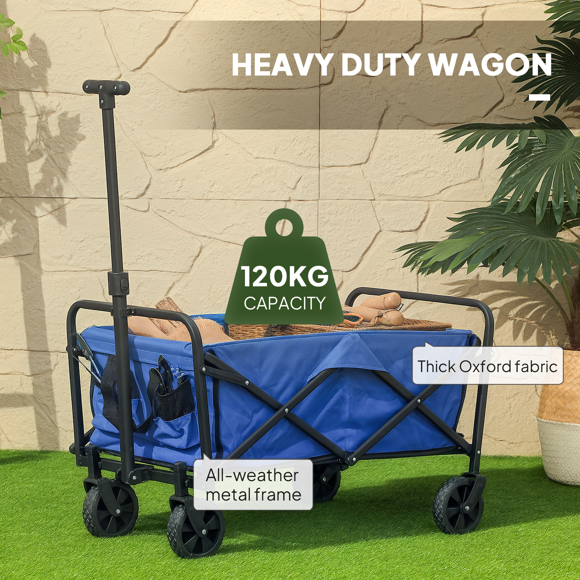 62L Festival Handcart With Wheels, Garden Folding 120kg Heavy Duty Foldable — image 12
