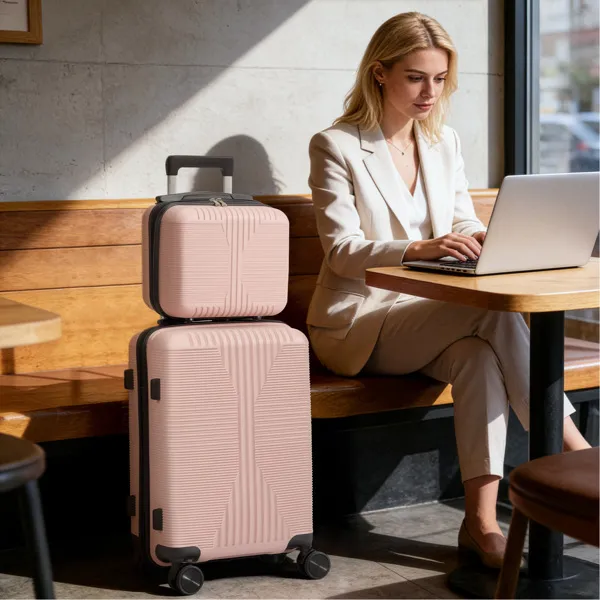 Non-TSA Customs Lock 2-in-1 PP Trolley Case, 12in/20in PP, Rose Gold
