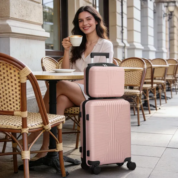 Non-TSA Customs Lock 2-in-1 PP Trolley Case, 12in/20in PP, Rose Gold