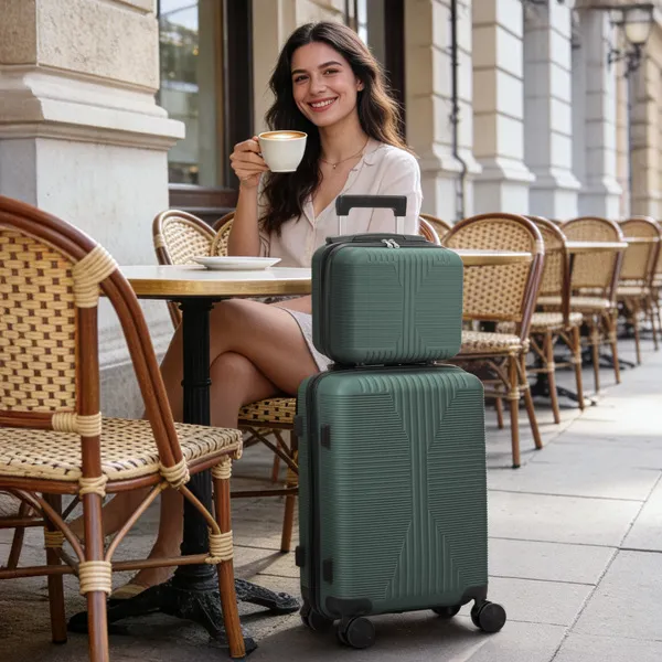 Non-TSA Customs Lock 2-in-1 PP Trolley Case, 12in/20in, PP Dark Green