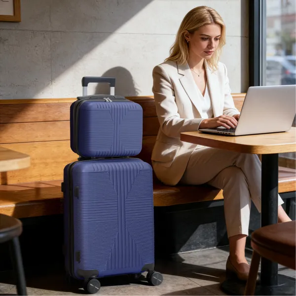 Non-TSA Customs Lock 2-in-1 PP Trolley Case, 12in/20in PP, Navy Blue