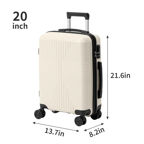 Non-TSA Customs Lock 2-in-1 PP Trolley Case, 12in/20in, PP Off-white