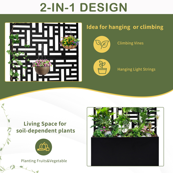 [Same Code: 96402386, 14765806]Metal Garden Bed With Trellis, 70 Inch Height Metal Planter Box With Trellis, Garden Box For Climbing Plants Vegetable, Metal Garden Bed With Drainage Holes, Black