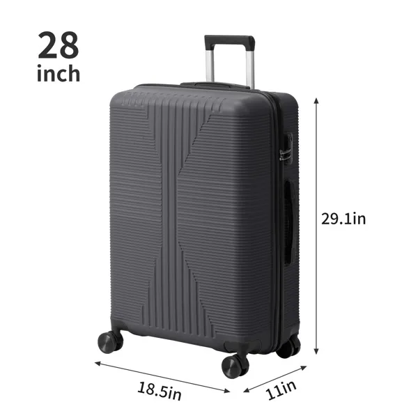 Non-TSA Customs Lock 3-in-1 PP Trolley Case, 20in, 24in, 28in, PP, Dark Gray