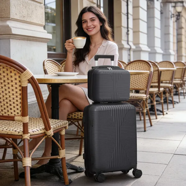 Non-TSA Customs Lock 2-in-1 PP Trolley Case, 12in/20in, PP, Dark Gray