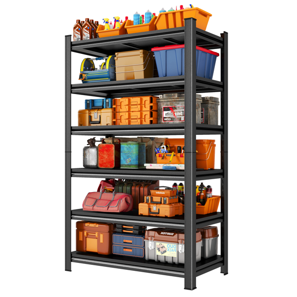 Garage Shelving Units 2400LBS Heavy Duty Storage Shelves Adjustable Metal Shelf 6 Tier Garage Storage Rack For Kitchen, Laundry Room, Industrial, Warehouse 39.37" W*19.70" D*82" H, Black