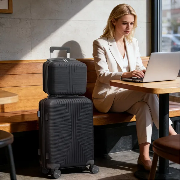 Non-TSA Customs Lock 2-in-1 PP Trolley Case, 12in/20in, PP, Black