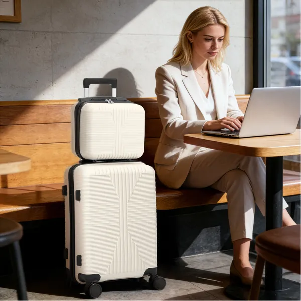 Non-TSA Customs Lock 2-in-1 PP Trolley Case, 12in/20in, PP Off-white