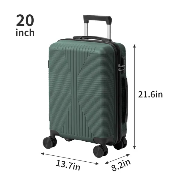 Non-TSA Customs Lock 2-in-1 PP Trolley Case, 12in/20in, PP Dark Green