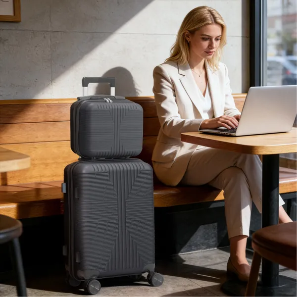 Non-TSA Customs Lock 2-in-1 PP Trolley Case, 12in/20in, PP, Dark Gray