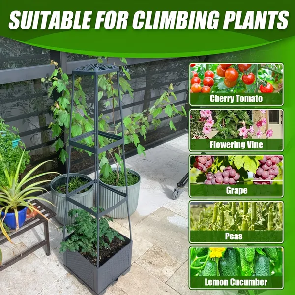 2-Pack 44.8" Self-Watering Tomato Planter With Trellis – Heavy-Duty Indoor & Outdoor Raised Garden Box, Built-in Trapezoid Climbing Grid For Tomatoes, Vegetables & Vining Plants — foto 2