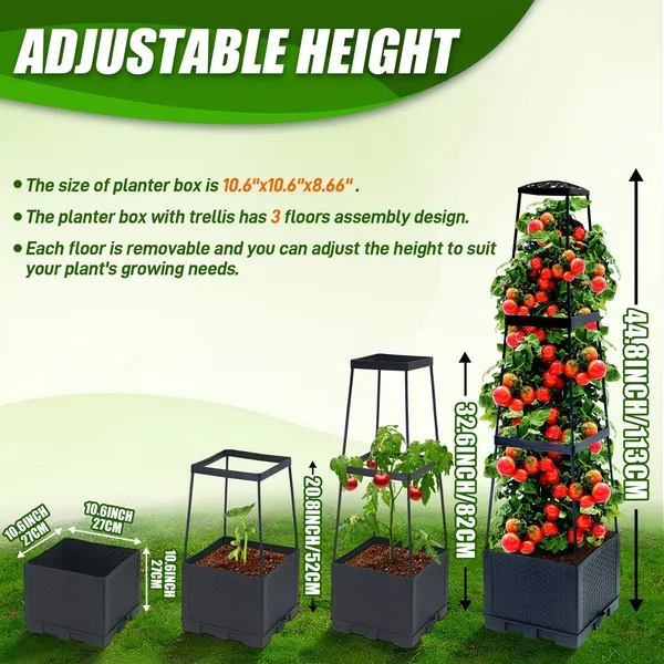 2-Pack 44.8" Self-Watering Tomato Planter With Trellis – Heavy-Duty Indoor & Outdoor Raised Garden Box, Built-in Trapezoid Climbing Grid For Tomatoes, Vegetables & Vining Plants — foto 5
