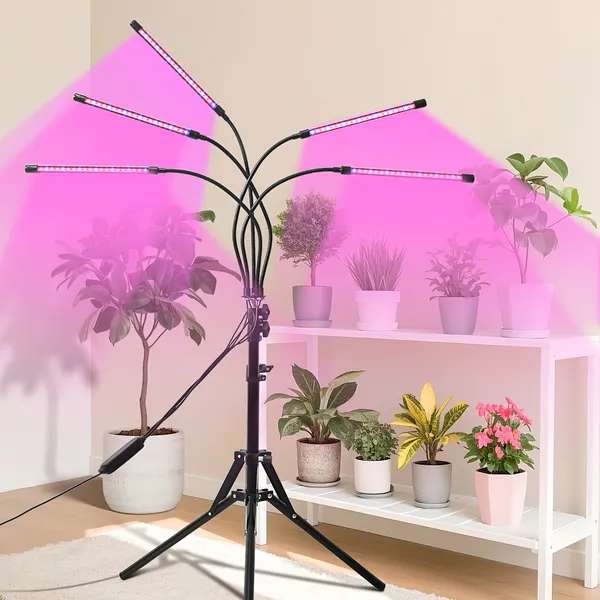 Full Spectrum Indoor Plant Grow Light With Adjustable Stand – 80 LEDs Floor Plant Lamp, 5 Dimming Levels (20%-100%), 3/9/12H Auto On/Off Timer, Height Adjustable Growing Light For Houseplants