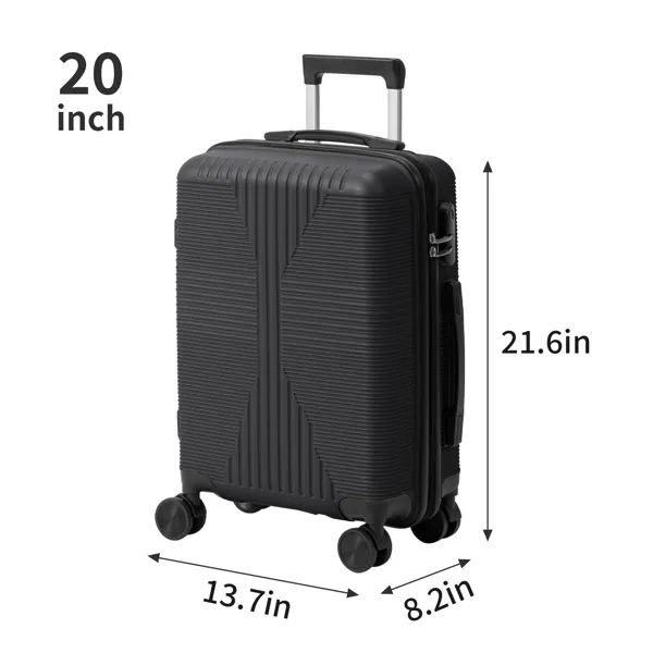 Non-TSA Customs Lock 2-in-1 PP Trolley Case, 12in/20in, PP, Black