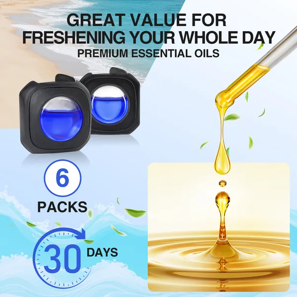 6 Scent 6 Clips Car New Car Scent Car Air Freshener Car Vent Clip, Long Lasting, 4ml Per Unit Safe Materials Easy To Use, Refresh Anytime