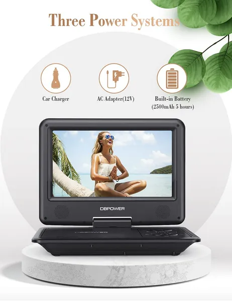 11.5" Portable DVD Player, 5-Hour Built-in Rechargeable Battery, 9" Swivel Screen, Support CD/DVD/SD Card/USB, Remote Control, 1.8 Meter Car Charger, Power Adaptor And Car Headrest