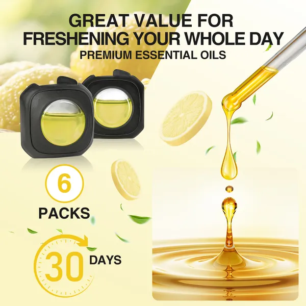 6 Clips Car Lemon Scent Car Air Freshener Car Vent Clip, Long Lasting, 4ml Per Unit Safe Materials Easy To Use, Refresh Anytime