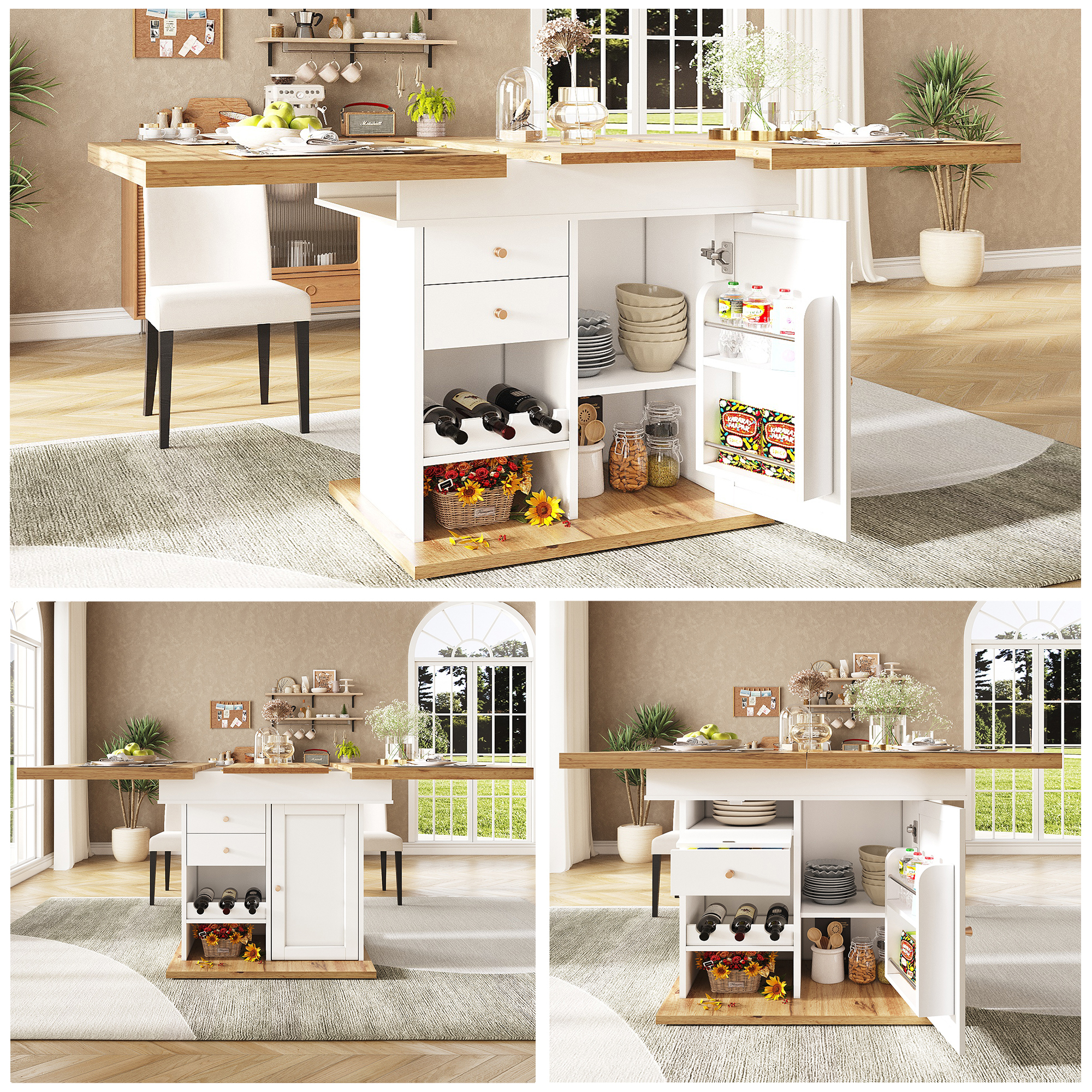 Extendable Dining Table Telescopic Table 110-140x80cm, Foldable Kitchen Table For 4-6 People, Expandable Dining Table, Space-Saving Kitchen Table, For Kitchen And Living Room, Table With Snack Rack