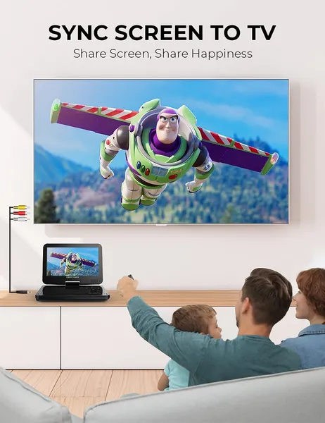 12" Portable DVD Player With 5-Hour Rechargeable Battery;  10" Swivel Display Screen And SD/ USB Port;  With 1.8m Car Charger;  Power Adaptor And Car Headrest Mount;  Region Free (Black)