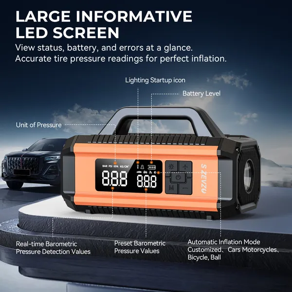 S ZEVZO 2 In 1 Car Jump Starter With Air Compressor Air Inflator Battery Charge Jumper Booster Power Bank Flashlight