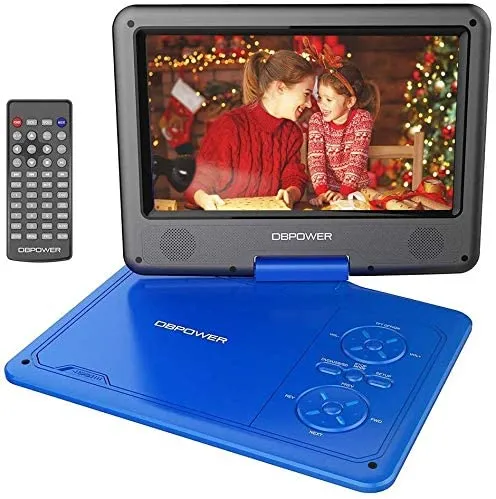 DBPOWER 11.5" Portable DVD Player, 5-Hour Built-in Rechargeable Battery, With 9" Swivel Screen, Support CD/DVD/SD Card/USB, With Remote Control, 1.8M Car Charger And Power Adaptor (Blue)