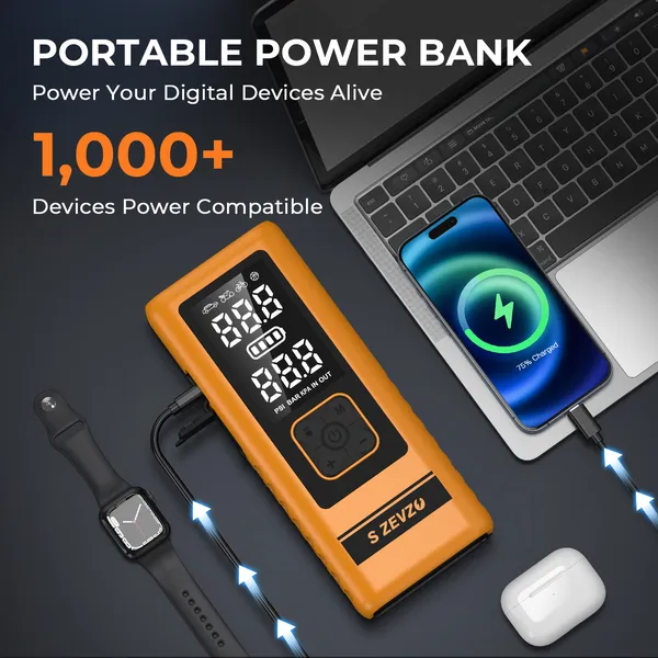 S ZEVZO 2 In 1 4000A Car Jump Starter With Air Compressor Air Inflator Portable Car Battery Charger Jumper Box