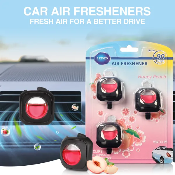 3 Clips Car Peach Scent Car Air Freshener Car Vent Clip, Long Lasting, 4ml Per Unit Safe Materials Easy To Use, Refresh Anytime