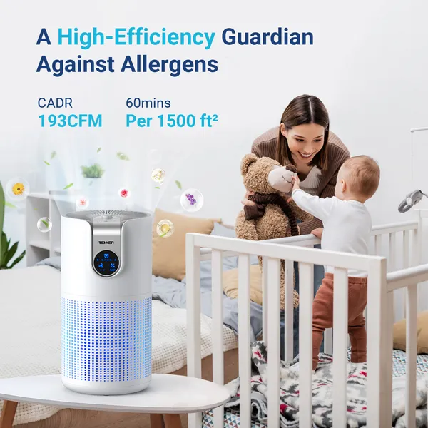 TENKER M03 Air Purifier White For Home Large Room HEPA Air Purifier For Bedroom Pets Kitchen, Air Filter Cleaner For Smoke Pollen Dust Dander Odor