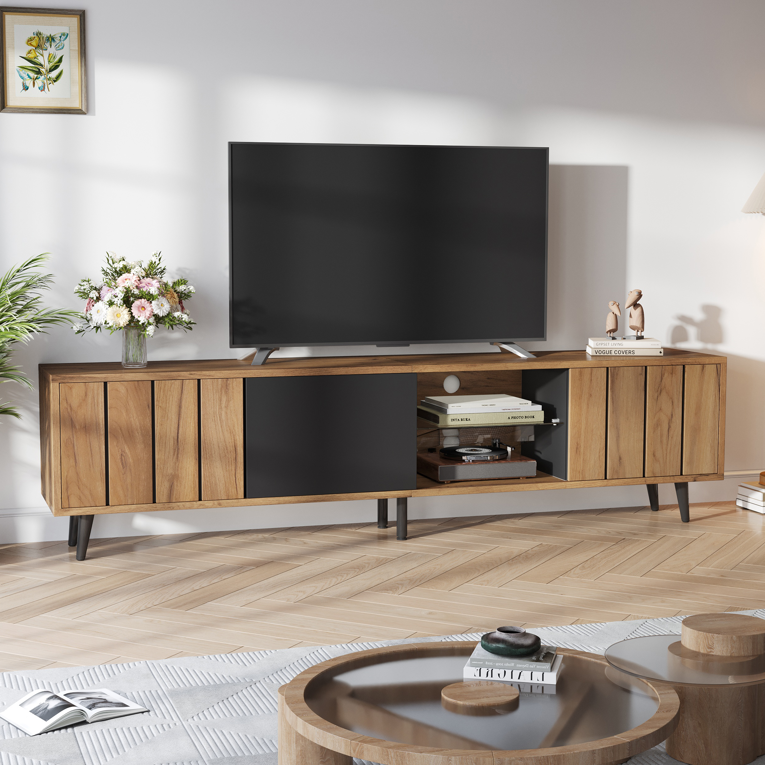 TV Stand Cabient With 3 Door, 2-tier Open Shelving, TV Cabinet Storage — image 3