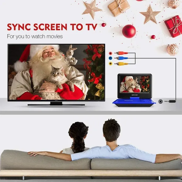 DBPOWER 11.5" Portable DVD Player, 5-Hour Built-in Rechargeable Battery, With 9" Swivel Screen, Support CD/DVD/SD Card/USB, With Remote Control, 1.8M Car Charger And Power Adaptor (Blue)