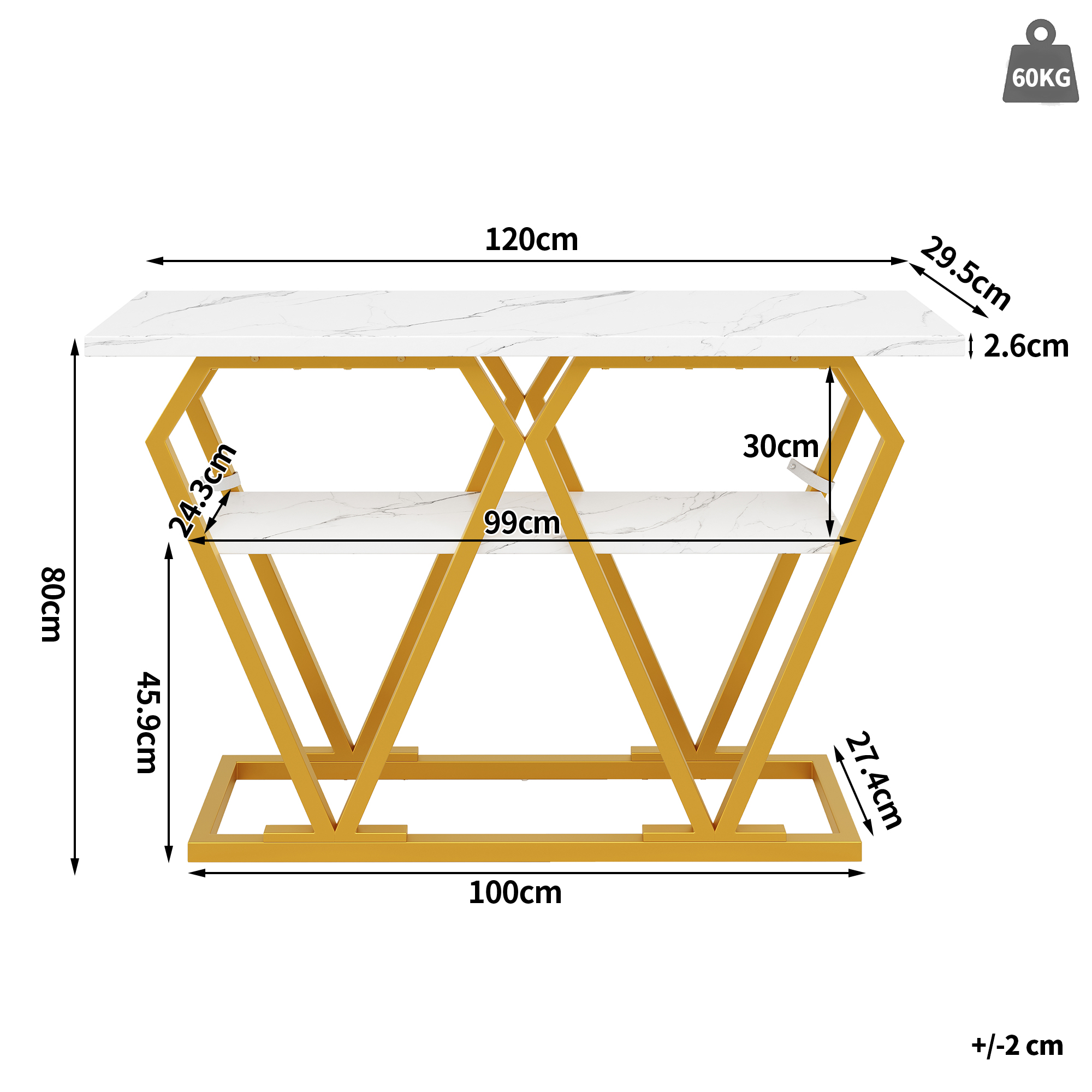 Console Table 1 Piece - 120 X 29.5 X 80 Cm - Dining & Kitchen Table, Balcony Table - Wooden Table With Marble-look Top