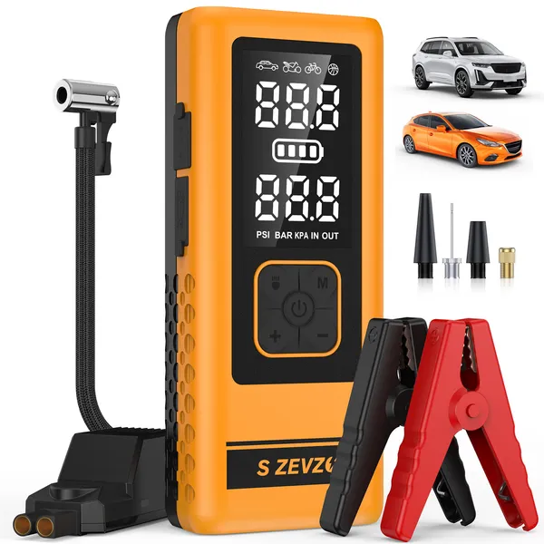 S ZEVZO 2 In 1 4000A Car Jump Starter With Air Compressor Air Inflator Portable Car Battery Charger Jumper Box