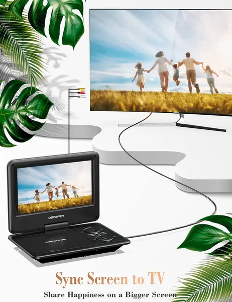 11.5" Portable DVD Player, 5-Hour Built-in Rechargeable Battery, 9" Swivel Screen, Support CD/DVD/SD Card/USB, Remote Control, 1.8 Meter Car Charger, Power Adaptor And Car Headrest