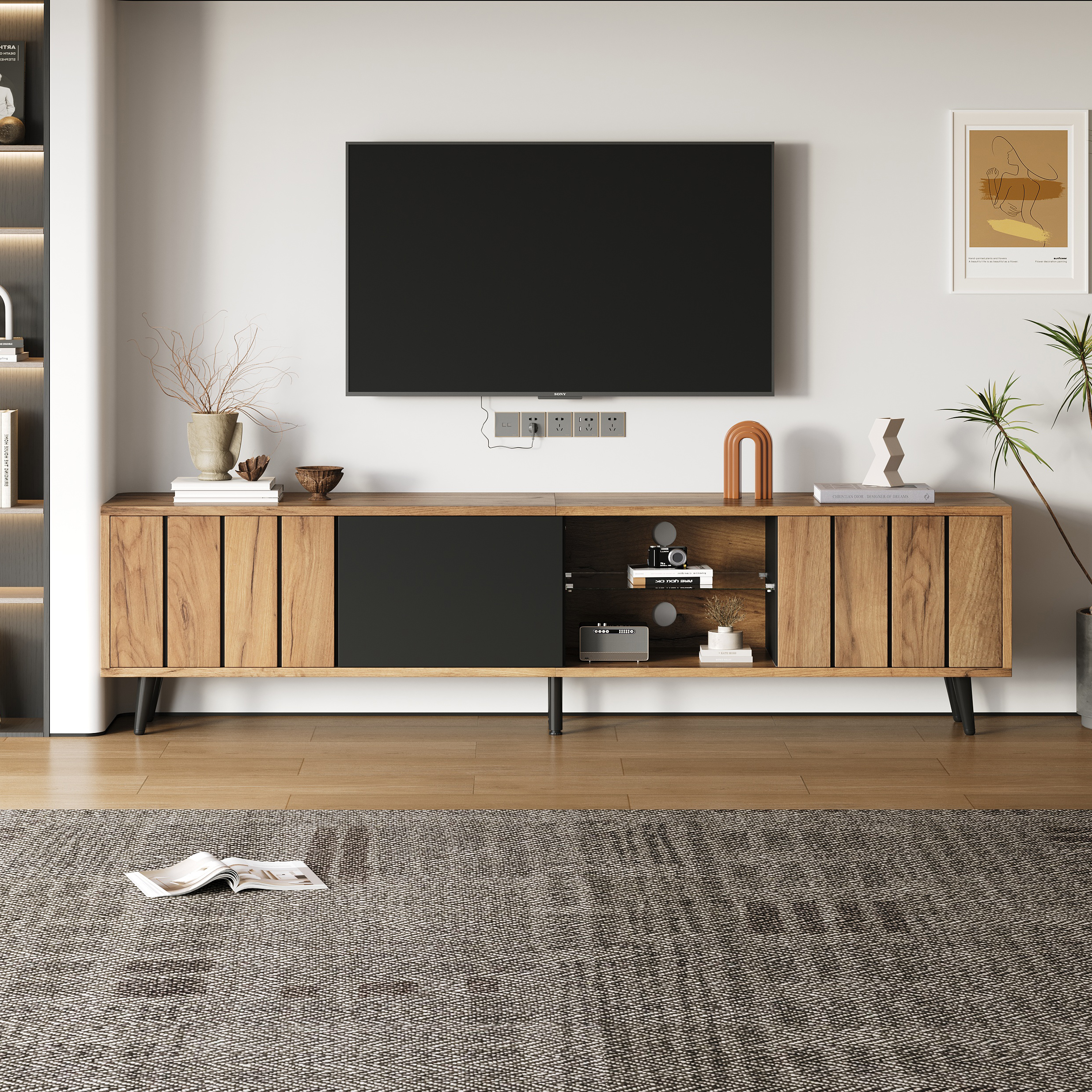 TV Stand Cabient With 3 Door, 2-tier Open Shelving, TV Cabinet Storage — image 4