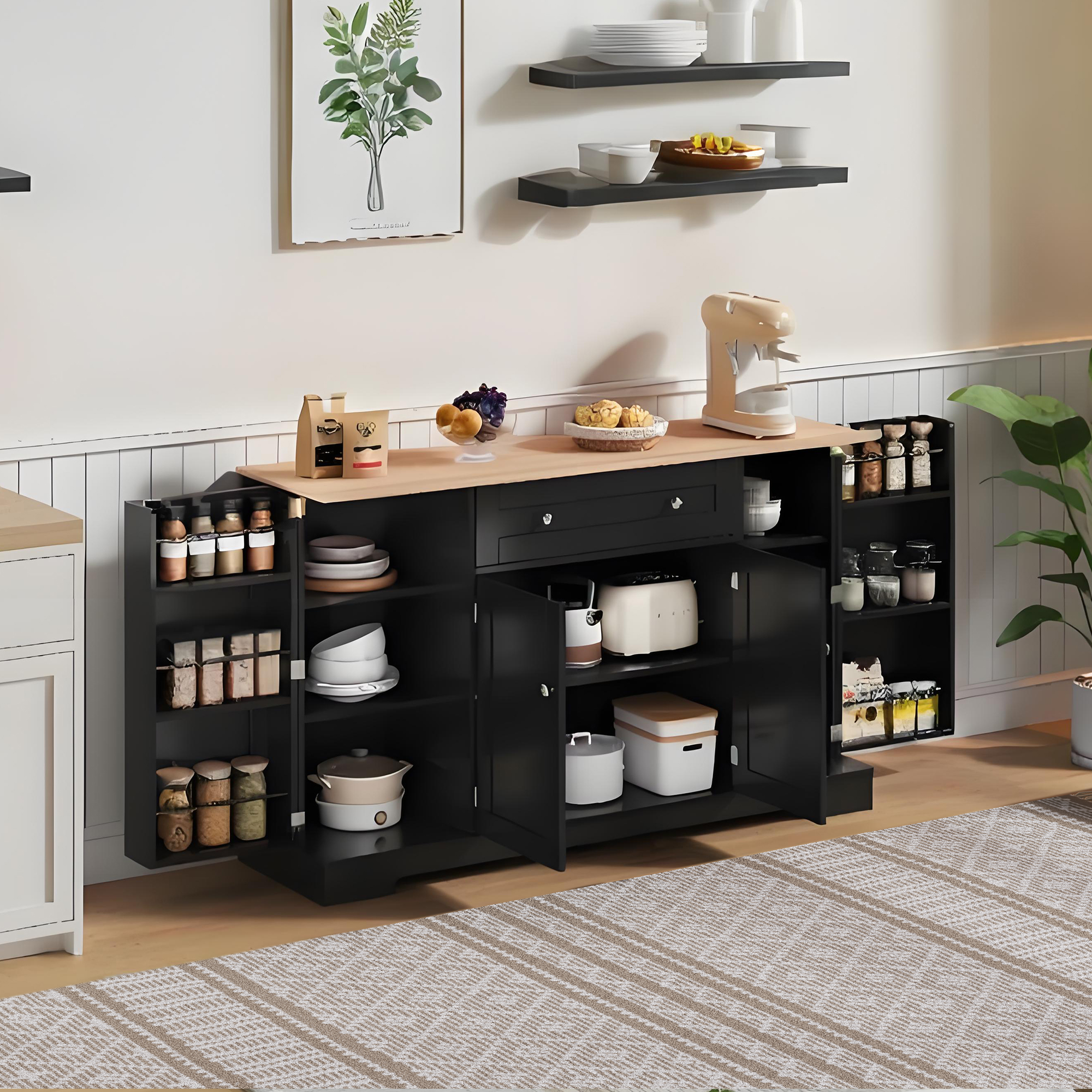 Multifunctional Kitchen Sideboard -138 Cm Cabinet With Drawer, Shelf Doors & Adjustable Shelves -Modern Design With Tip-over Protection, Ideal For Kitchen, Living Room & Bedroom