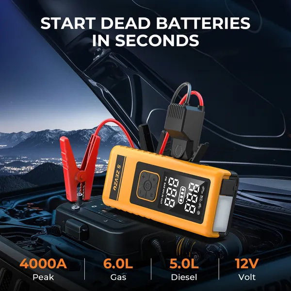 S ZEVZO 2 In 1 4000A Car Jump Starter With Air Compressor Air Inflator Portable Car Battery Charger Jumper Box