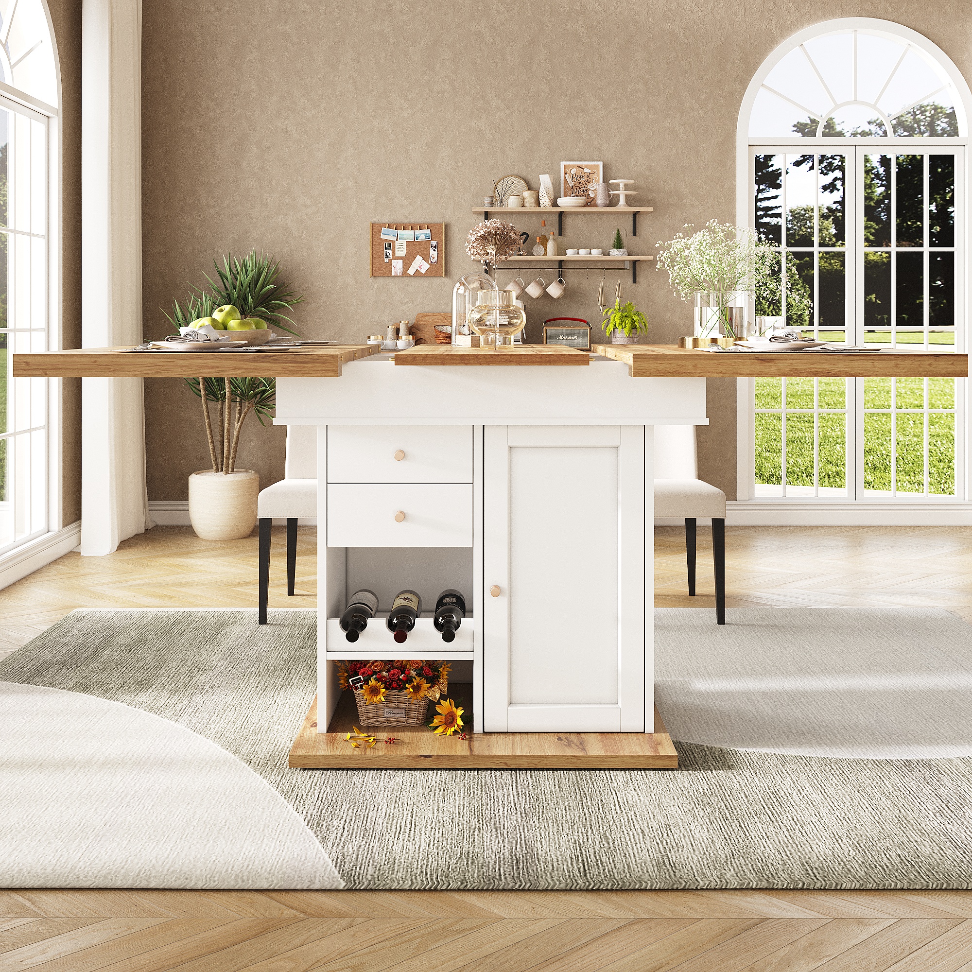 Extendable Dining Table Telescopic Table 110-140x80cm, Foldable Kitchen Table For 4-6 People, Expandable Dining Table, Space-Saving Kitchen Table, For Kitchen And Living Room, Table With Snack Rack