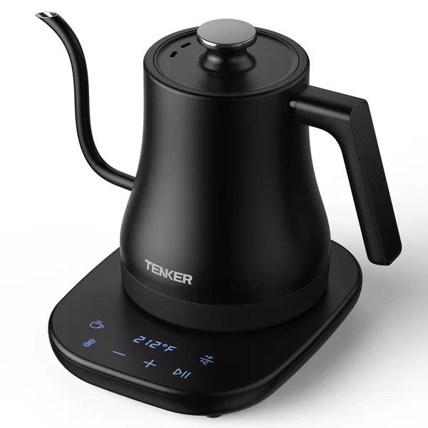 Electric Gooseneck Kettle Temperature Control Pour-Over Tea Kettle For Coffee Brewing; Stainless Steel Inner; 1300W Rapid Heating; Temp Holding Matte Black