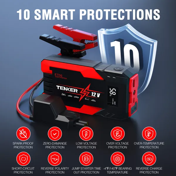 4000 AMP PEAK Car Jump Starter Jumper Box 51.8WH Power Bank 12V Battery Charger 7.2L Gas Engine 5.5L Diesel Engine LCD Display Multifunctional Emergency Lights