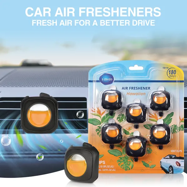 6 Clips Car Hawaiian Scent Car Air Freshener Car Vent Clip, Long Lasting, 4ml Per Unit Safe Materials Easy To Use, Refresh Anytime S ZEVZO