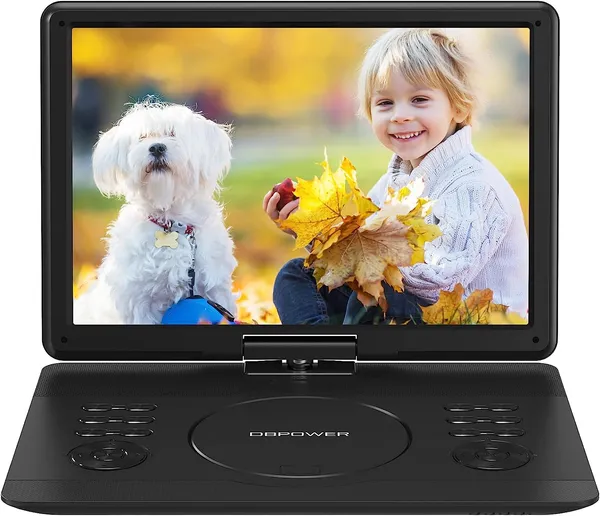 DBPOWER 16.9" Portable DVD Player With 14.1" HD Swivel Large Screen, Support DVD/USB/SD Card And Multiple Disc Formats, 6 Hrs 5000mAH Rechargeable Battery, Sync TV/Projector, High Volume Speaker