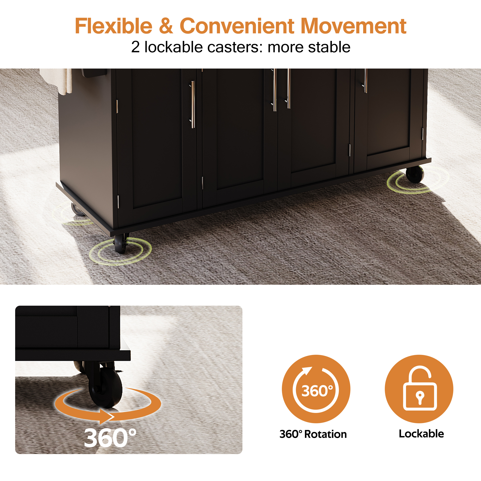 129x46-71x91cm Kitchen Island On Wheels, With Foldable Tabletop, Adjustable Shelves, Rolling Trolley With Storage Cabinets And 2 Drawers, For The Dining Room