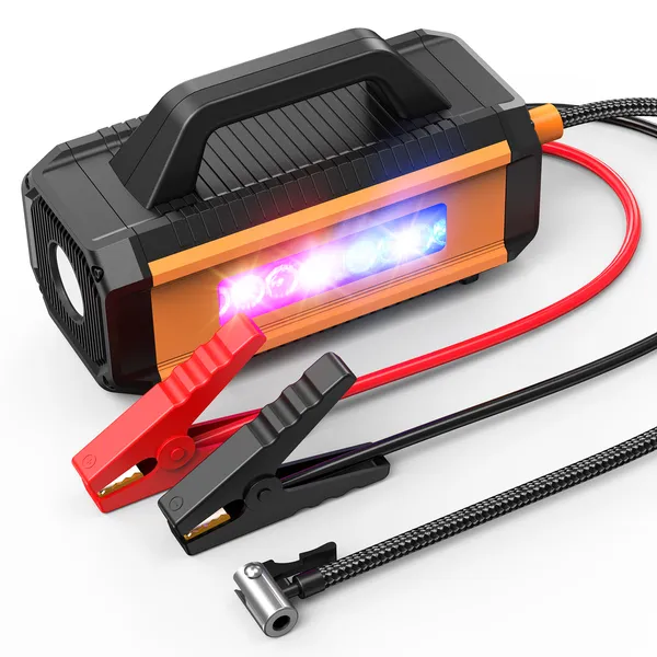 2 In 1 Car Jump Starter With Air Compressor Air Inflator Battery Charge Jumper Booster Power Bank Jumper Box Blue Red Emergency Alarm Flashlight